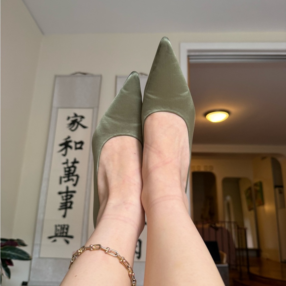 Jeffrey Campbell Green Satin Heels